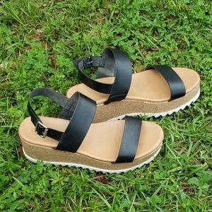 Black Vegan Leather Platform Sandals